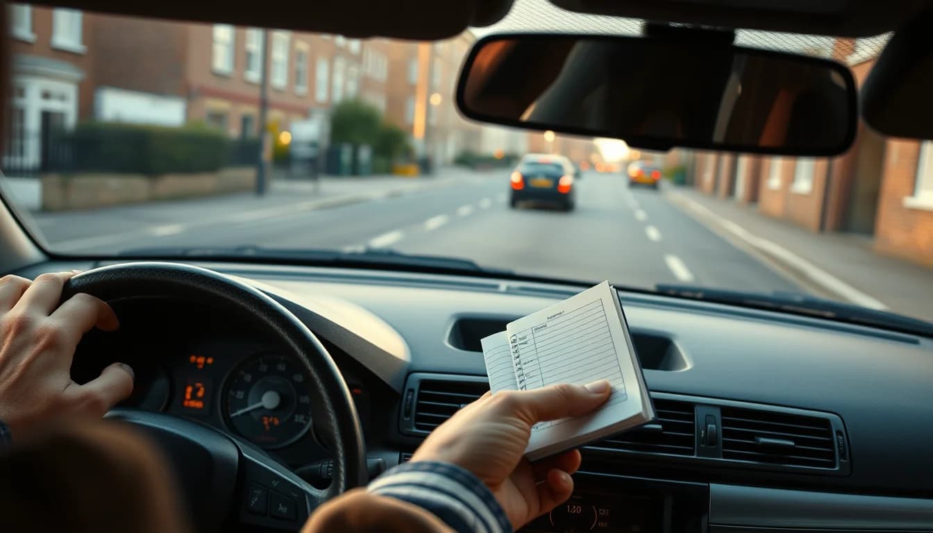 HMRC mileage log: a notebook and a phone showing a route with map pins